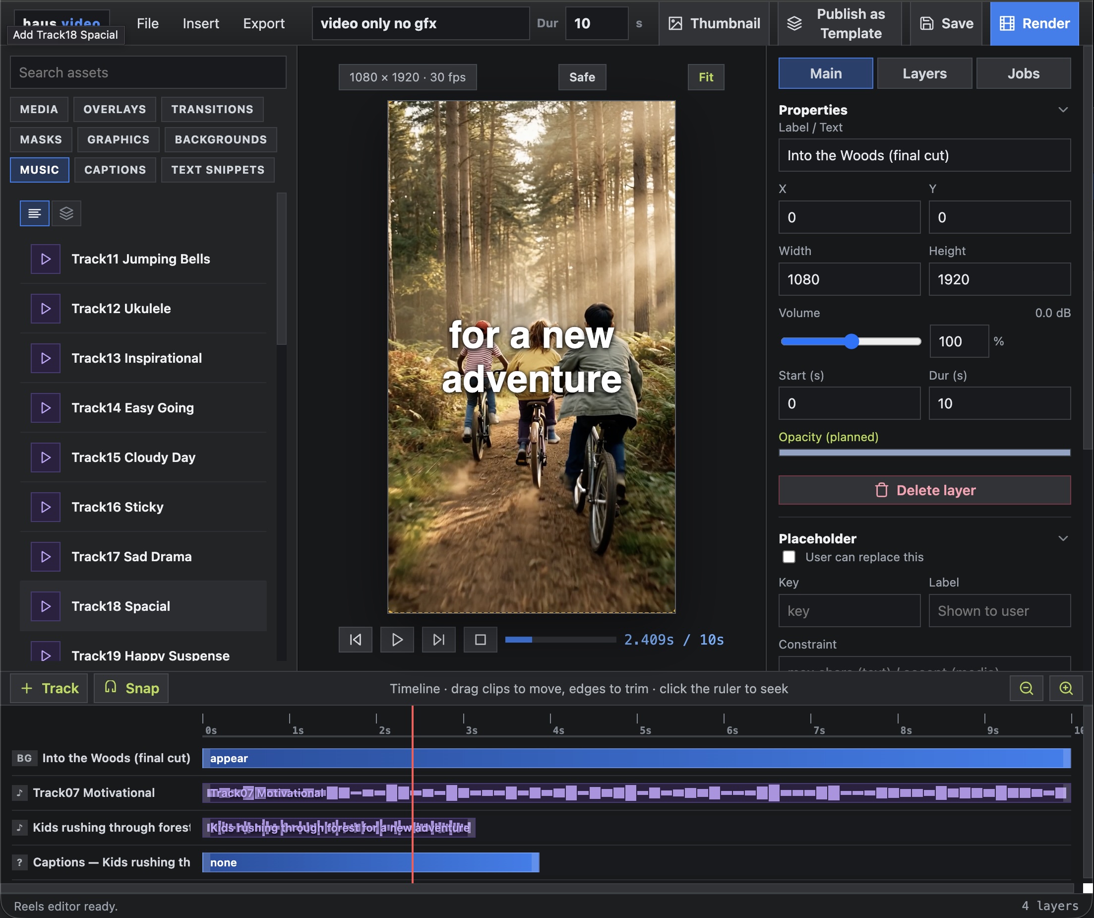 Final rendered video asset with styled caption overlay — the finished output of the audio and caption workflow inside the haus video platform.