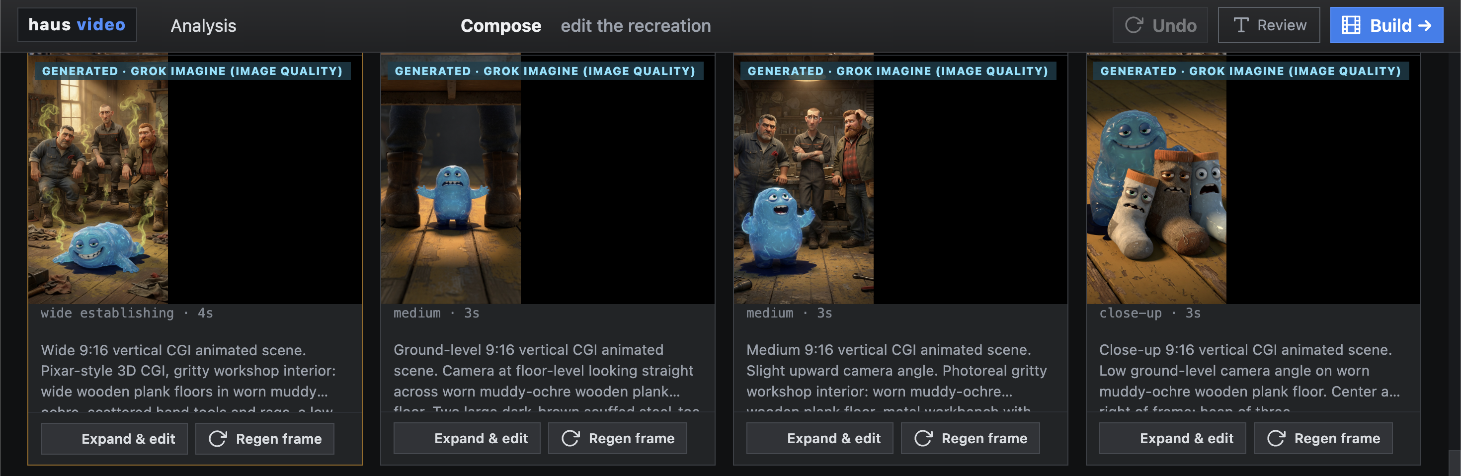 Rescripting interface showing script editing controls applied to the analyzed video's extracted content.
