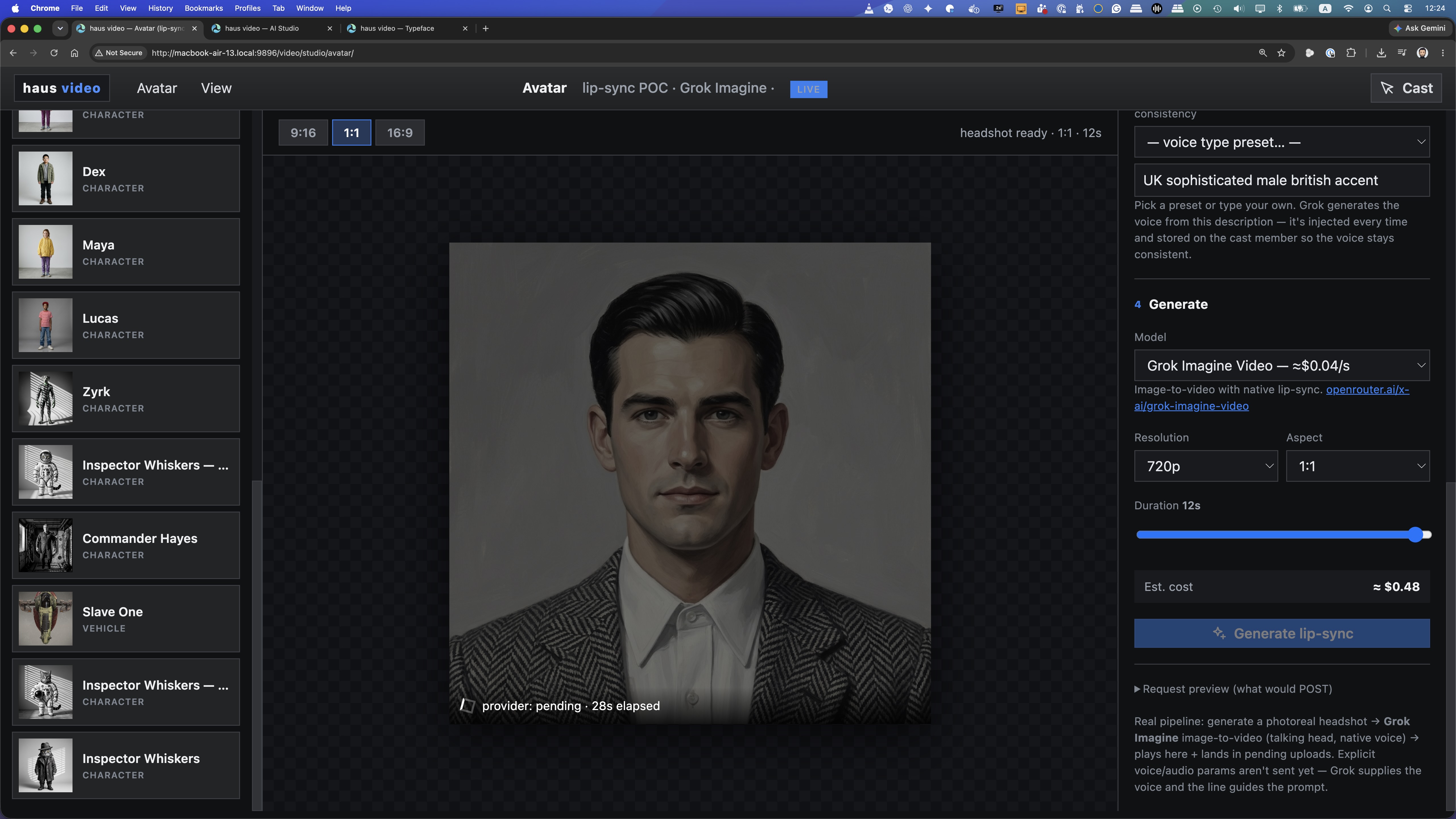 Avatar feature overview showing presenter selection and positioning controls inside haus video AI Studio.