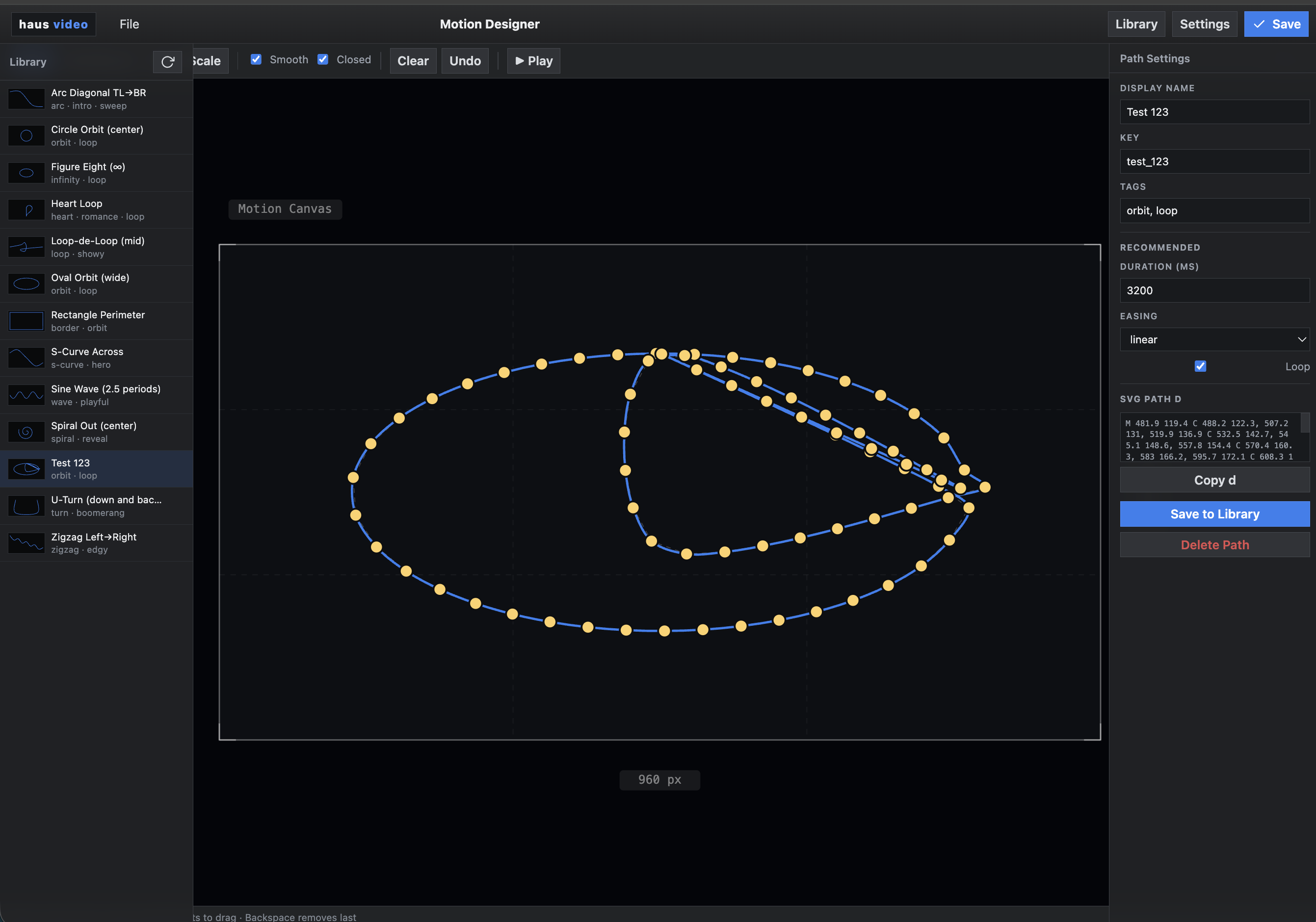 Motion path builder — drawing animation paths in the haus video designer