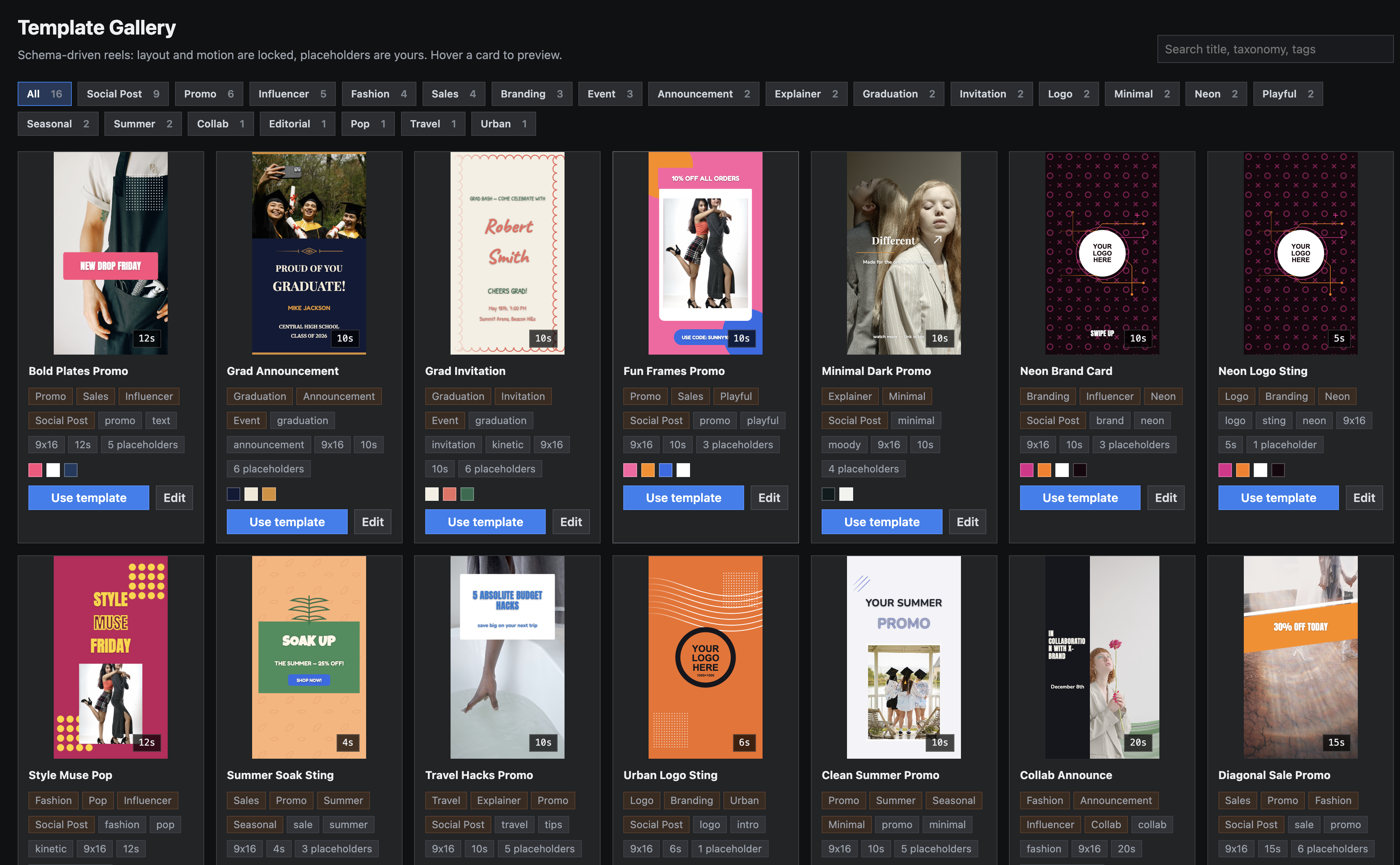 Template gallery — users browsing available templates