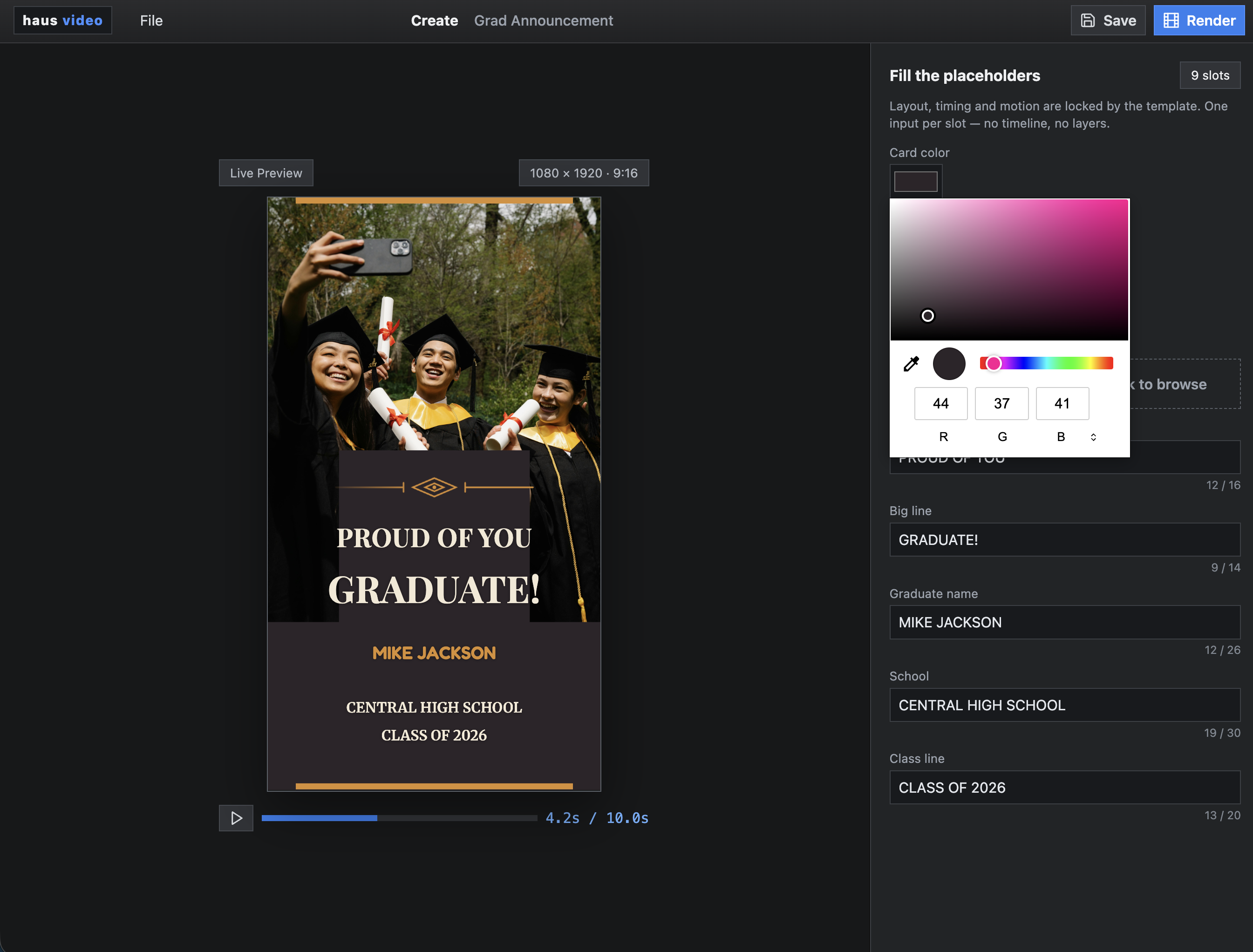 User interface — editing exposed fields in a template